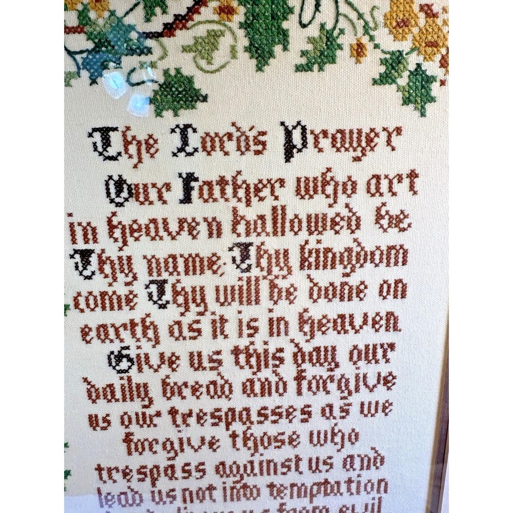 Vtg 1990 Framed The Lords Prayer Cross Stitch Sampler Handmade Wall Decor 22x17 - Picture 4 of 13